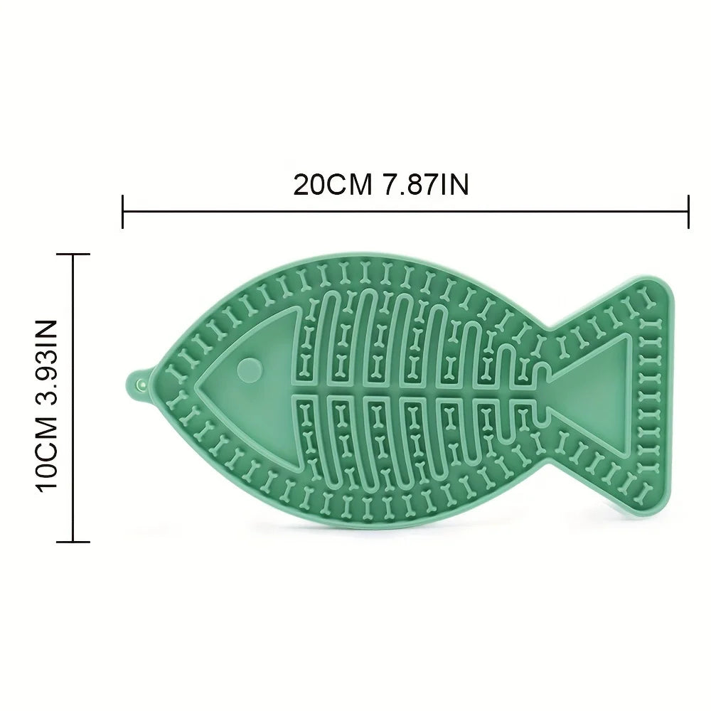 1pc Interactive Fish-Shaped Silicone Pet Lick Mat with Suction Cups Textured Slow Feeder for Dogs and Cats Durable Easy Clean