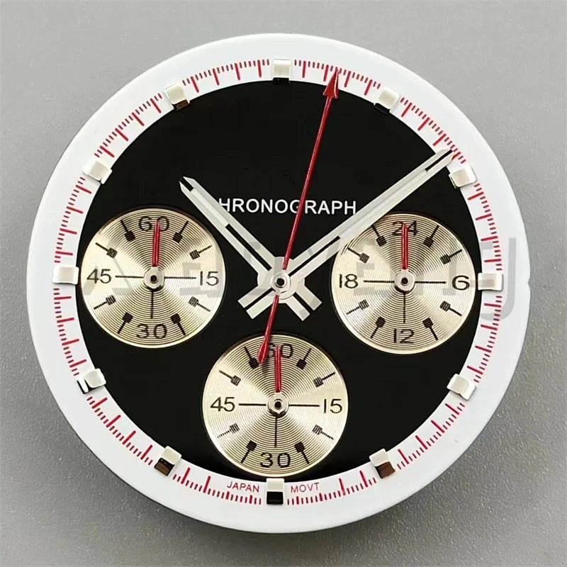 30mm/31.5mm Vk63 Chronograph Watch Dial With Hand Set Green Luminous Black White Red For VK63 Movement Watch Accessories Parts