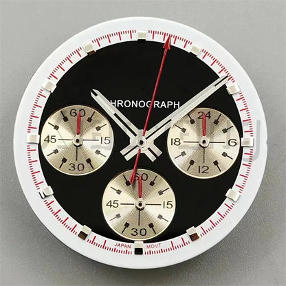 30mm/31.5mm Vk63 Chronograph Watch Dial With Hand Set Green Luminous Black White Red For VK63 Movement Watch Accessories Parts