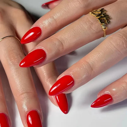 ARTAUG 24PCS Press On Nails Short Almond Wine Red High Saturation Fake Press On Nails  Korean Press On Nails Valentine'S Day