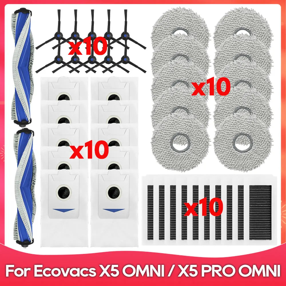 Fit For ( ECOVACS X5 OMNI / X5 PRO OMNI ) Part Accessories Main Side Brush Filter Mop Cloth Dust Bag Robot Vacuum Cleaner Kit