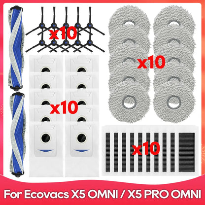 Fit For ( ECOVACS X5 OMNI / X5 PRO OMNI ) Part Accessories Main Side Brush Filter Mop Cloth Dust Bag Robot Vacuum Cleaner Kit