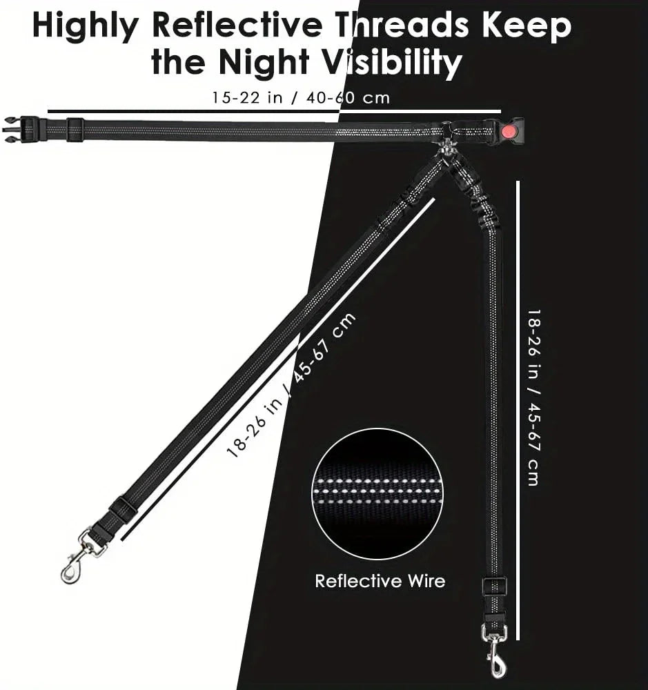 Double Dog Car Harness Safety Seatbelt Adjustable Pet Travel Restraint for 2 Dogs Heavy Duty Crash Tested Elastic Splitter Headr