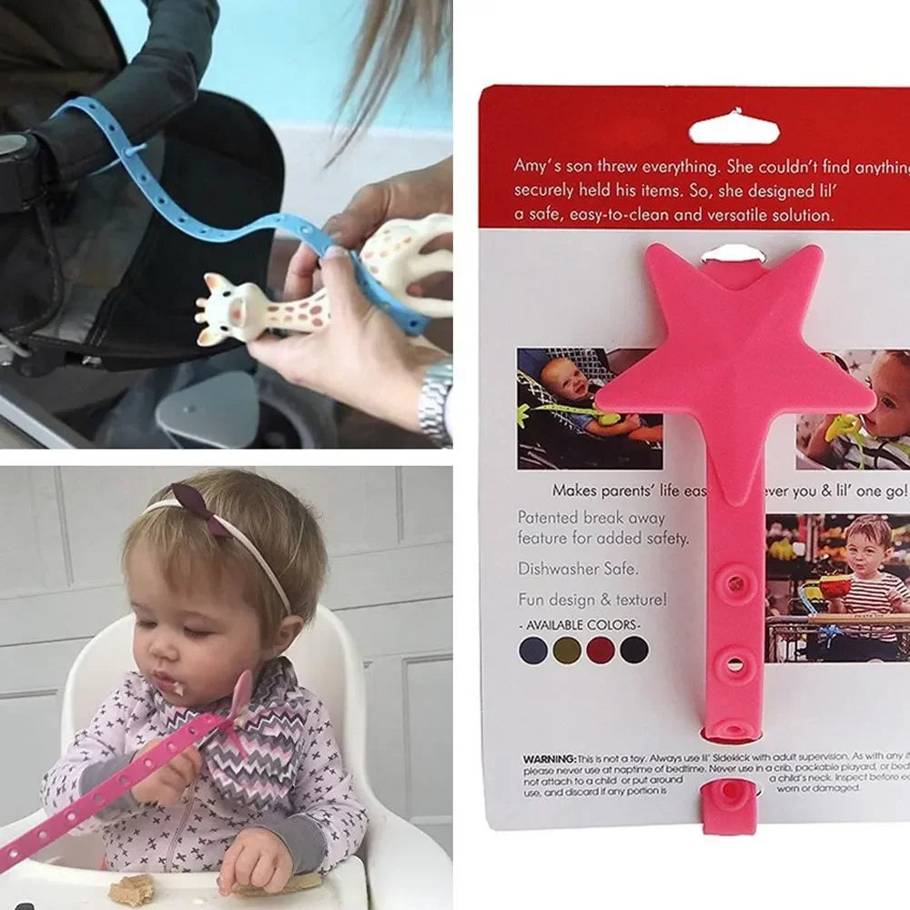 Baby Stroller Hook Silicone Star Pacifier Chain Non-Toxic Teether Strap Kids Toy Holder Organizer Stroller Accessories