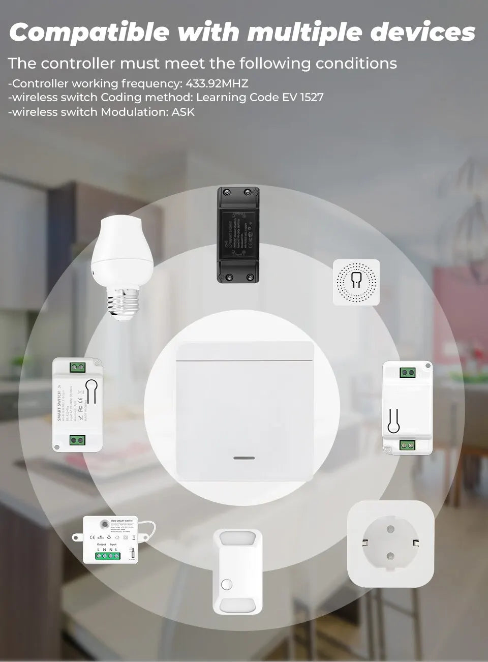 Wireless Smart Switch Light 433MHz 1/2/3Gang 86 Wall Panel Switch with Remote Control Interruptor 10A 110V 220V For LED Lamp