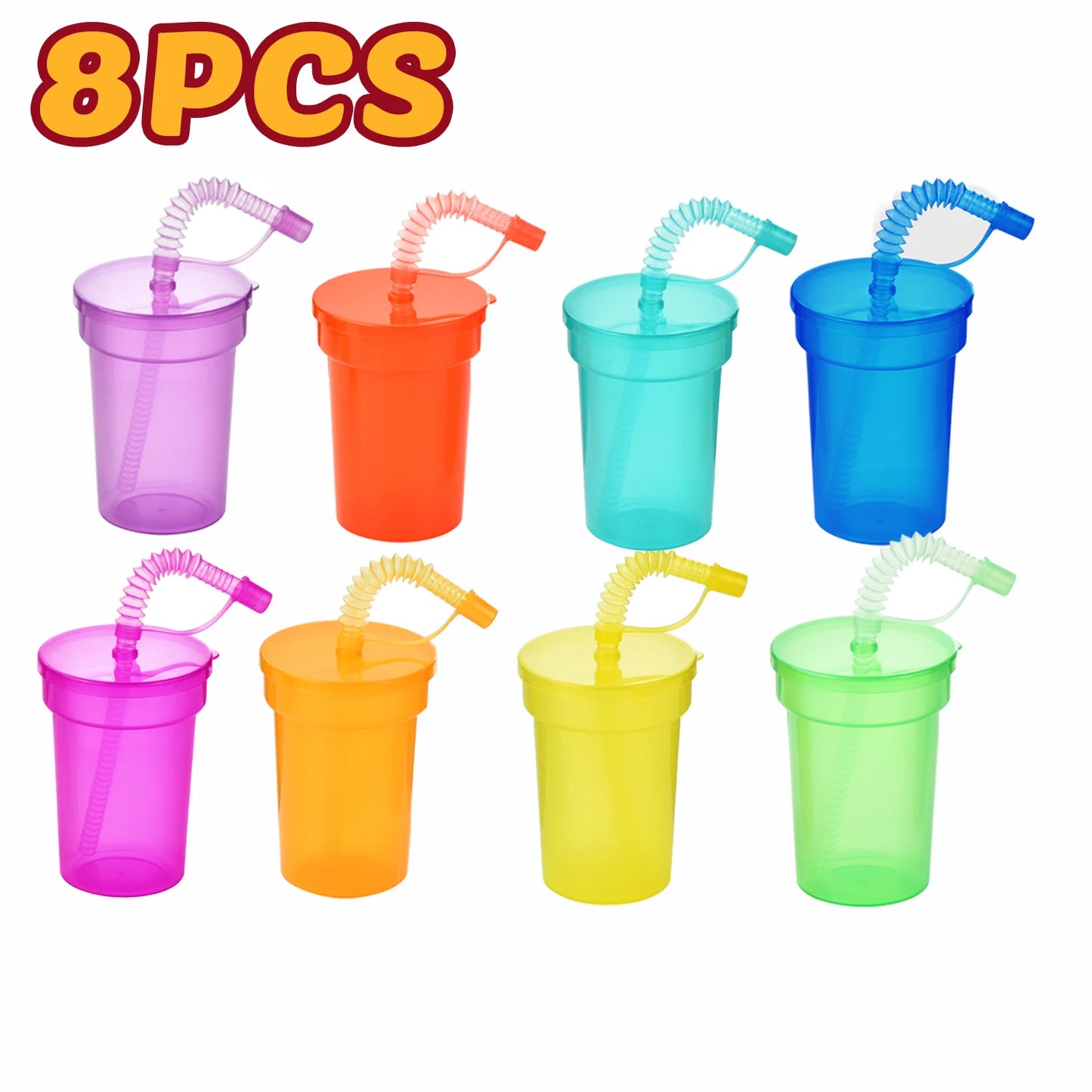 Neon Sipper Cups - Colorful, Spill-Proof Cups with Lids and Straws - Ideal for School Events, Themed Parties, and Birthday Party