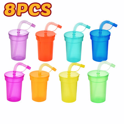 Neon Sipper Cups - Colorful, Spill-Proof Cups with Lids and Straws - Ideal for School Events, Themed Parties, and Birthday Party