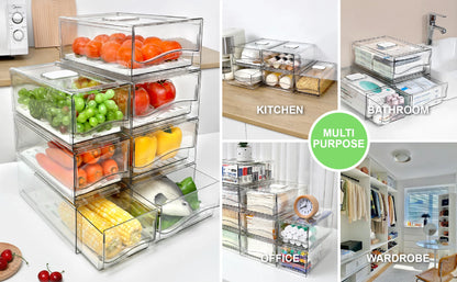 Fridge Organizer, Stackable Refrigerator Organizer Bins Reusable Food Storage Containers Fridge Drawer Organizer in Home Kitchen