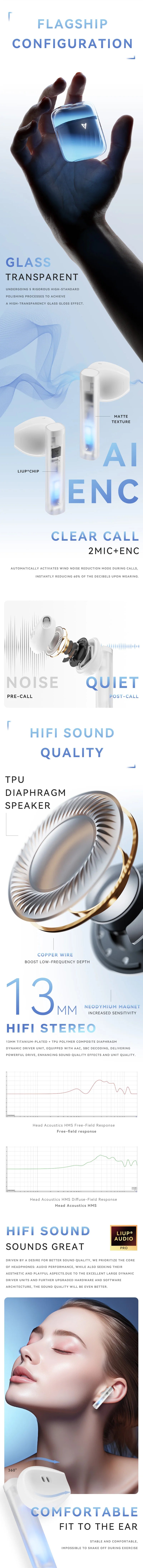 Luminous In-Ear Headset Quicksand Active Noise Cancellation Wireless Bluetooth Headset Low Latency Gaming Headset