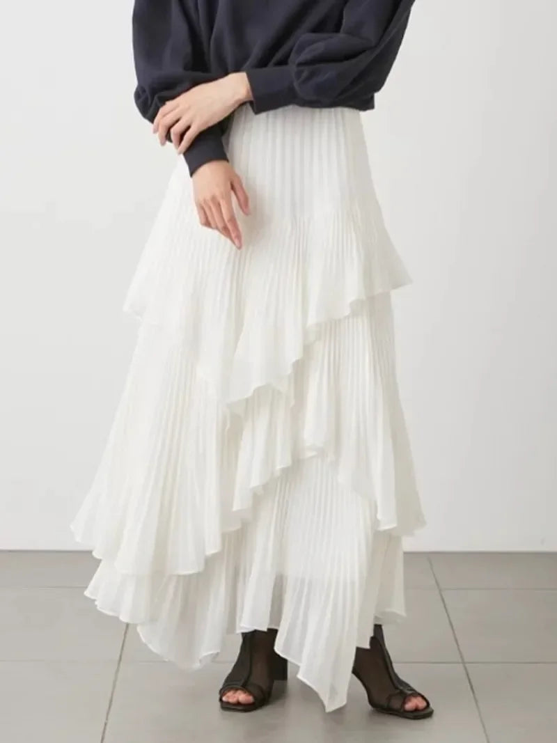 Irregular Ruffles Ropa Pleated Cake Womens Skirt High Waist Faldas Mujer Japan Style Eleganr Skirts Spring Summer 2025 Saia