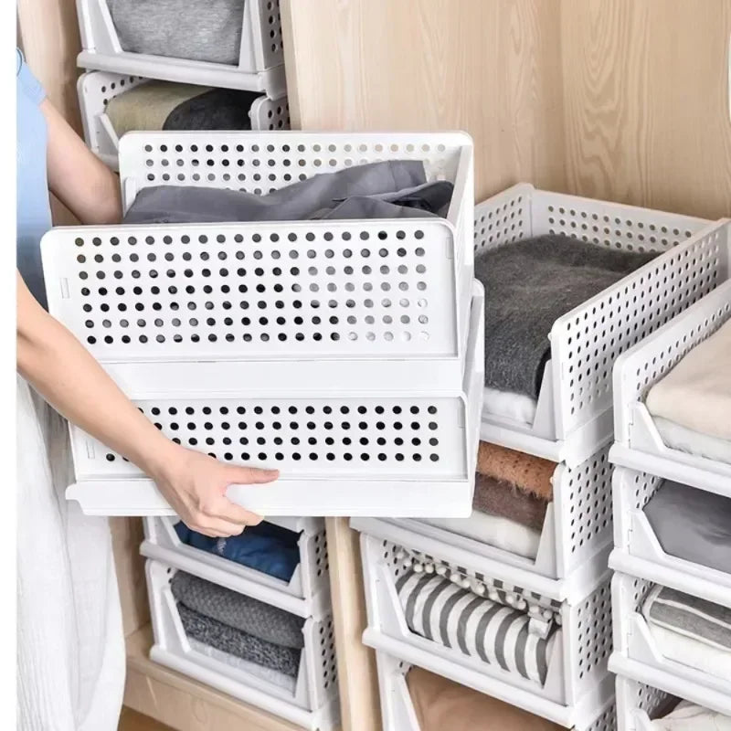 Stackable Clothes Storage Drawer Folding Plastic Organizer High-capacity Layered Partition Clothes Basket Household Storage Box