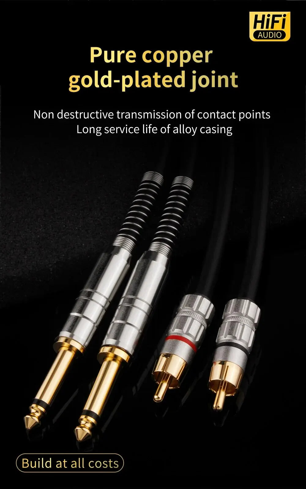 YYTCG 6.35mm Audio Line Cable Stereo Jack Male to 2 RCA Male Cable for PC DVD TV VCR MP3 Speakers Video Audio Cable Cord 1.5m 2m