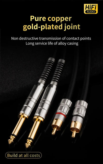 YYTCG 6.35mm Audio Line Cable Stereo Jack Male to 2 RCA Male Cable for PC DVD TV VCR MP3 Speakers Video Audio Cable Cord 1.5m 2m