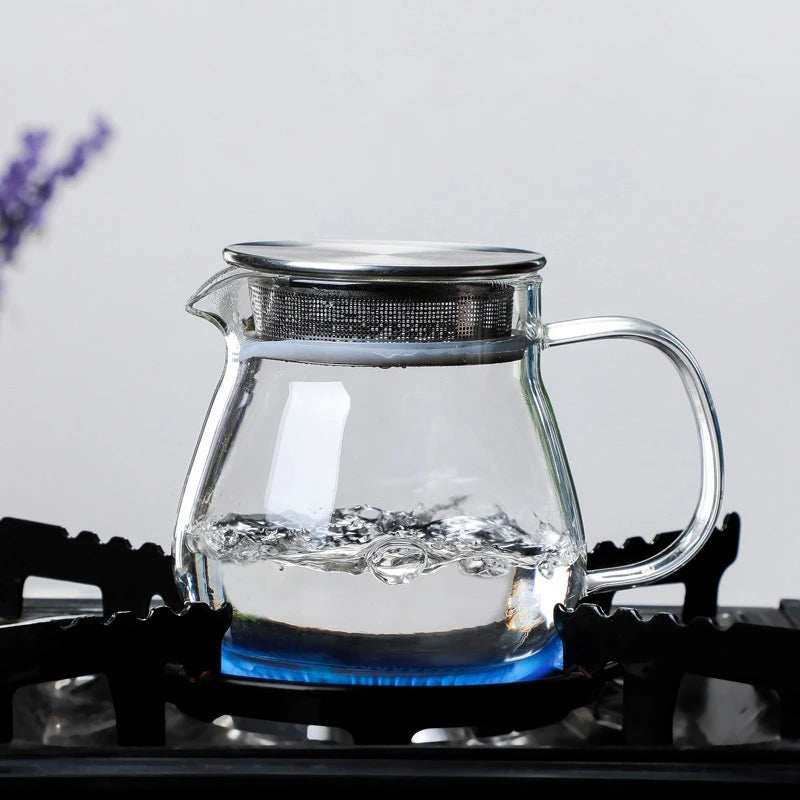 Heat Resistant Coffee Pot Hand Brewing Coffee Pot Steel Cover Transparent Sharing Pot Glass Brewing Pot With Handle