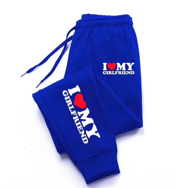I Love My Girlfriend Patterns Joggers Drawstring Pocket Running Pants Sport Fashion Joggers Unisex Fashion Trousers