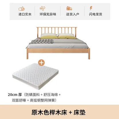 Solid wood bed 1.8 meters double  master bedroom Nordic room modern simple single bed 1.2m 1.5m