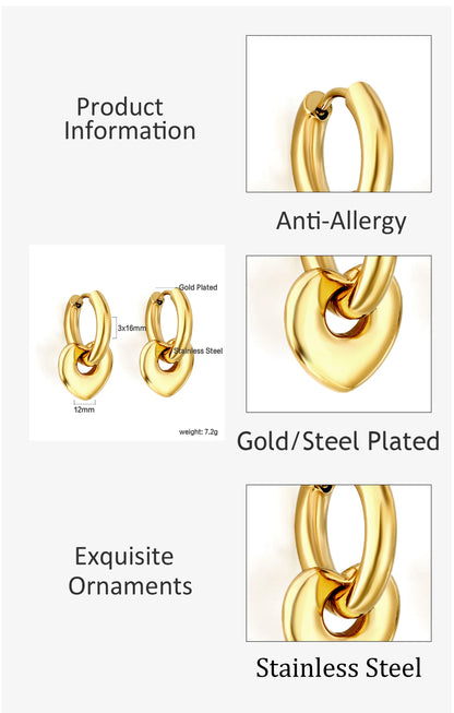 LUXUSTEEL Golden Heart style Women's Hoop Earrings Stainless Steel Female Earring Flower Star Drop Ear ring Jewelry Gifts