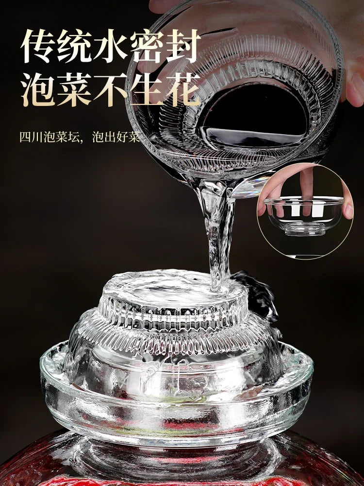 Traditional Fermenting Kit Crock with Water Seal Airlock Lid, for Pickles Kimchi Sauerkraut,Glass Jar with Lid Fermentation Jar