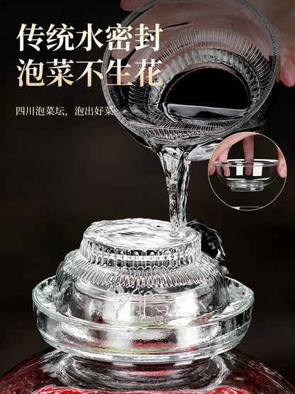 Traditional Fermenting Kit Crock with Water Seal Airlock Lid, for Pickles Kimchi Sauerkraut,Glass Jar with Lid Fermentation Jar