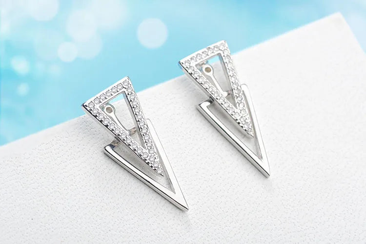 New in 925 Sterling Silver Double Triangle Zircon Stud Earrings For Women Luxury Jewelry Novelties 2023 Trend to Sell