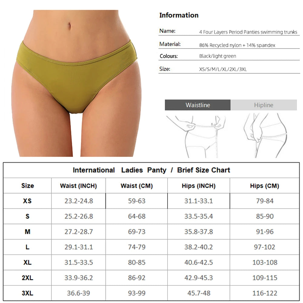 Menstrual Swimsuit Women 4 Layer Period Swimwear Leak Proof Beach Menstrual Bikini Menstrual Panties Teen Absorbent Swim Bottom
