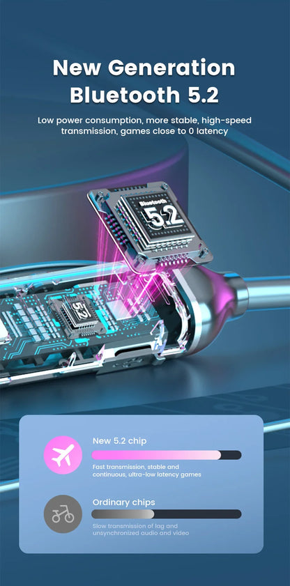 Wireless Headset 5.3 Neck Strap Headset Gaming LED display Stereo Sports headset with magnetic earbuds