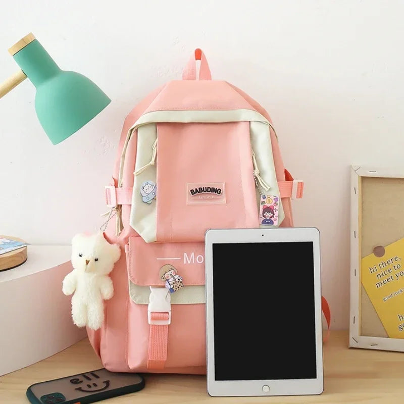 4 Set Korean High School Junior High School Elementary School Student Forest Style Versatile Backpack with Large Capacity Colors