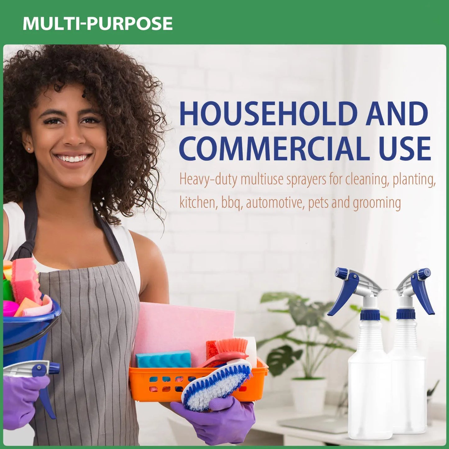 Plastic Spray Bottles, Leak Proof, Empty 16 oz.Cleaning Solutions, Adjustable Head Sprayer Fine to Stream