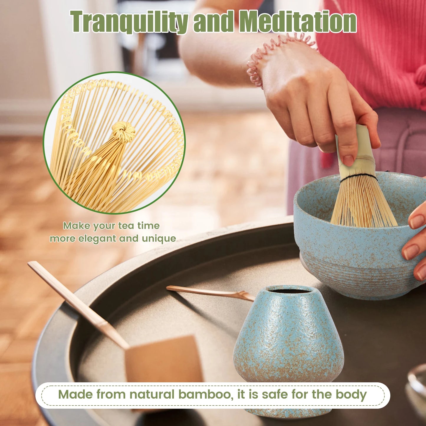 5PCS Japanese Matcha Tea Set Includes Matcha Bowl w Spout Matcha Whisk Holder Matcha Whisk Tea Scoop Tea-making Tools Accessorie