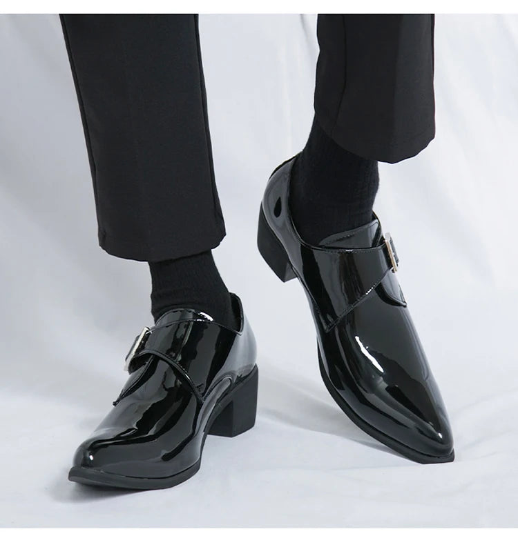 Luxury Black High Heel Men's Shoes Fashion Moccasin For Men Wedding Shoes Casual Dress Leather Pointed Toe Shoes Man Oxford Shoe