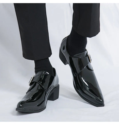 Luxury Black High Heel Men's Shoes Fashion Moccasin For Men Wedding Shoes Casual Dress Leather Pointed Toe Shoes Man Oxford Shoe