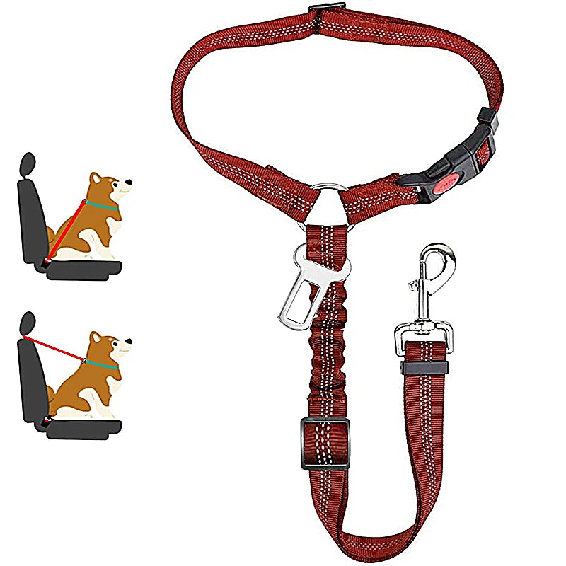 2 in 1 Solid Dog Harness Leash Pet Car Seat Belt Heavy Duty Elastic Safety Belt Adjustable for Kitten Dogs Collar Pet Accessorie