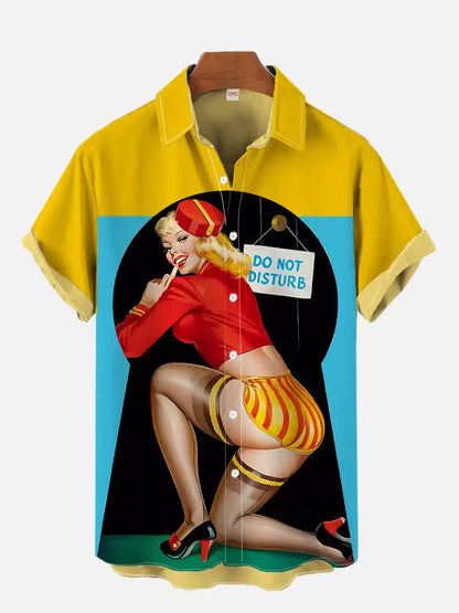 1980s Vintage Pin Up Girl Poster Sexy Girls Blonde Beauty 3D Prints Men's Short Sleeved Shirts For Men Fashion Hawaiian Shirt