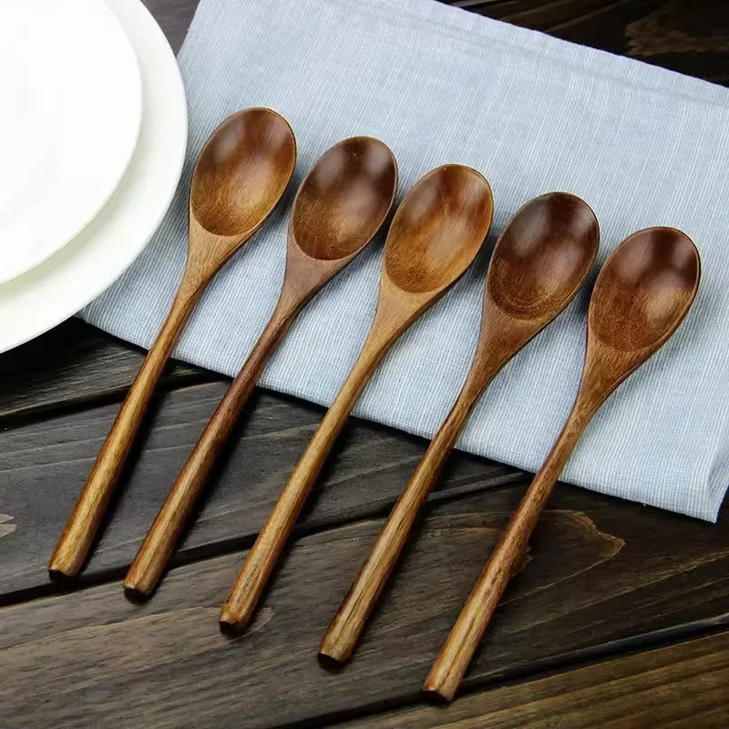 6Pcs Wooden Spoons Set, Kitchen Utensils for Soup, Dessert & Dinner Serving, Wood Cutlery