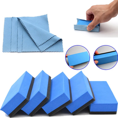 Car Ceramic Coating Sponge Applicator Glass Nano Wax Coat Sponges Blue Square Sponge and Cloth Car Cleaning Brush