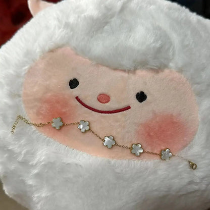 Silver Color New Design Plant Five Leaf Flower Bracelet Single sided Plum Blossom Stainless Steel Jewelry Women's Clover