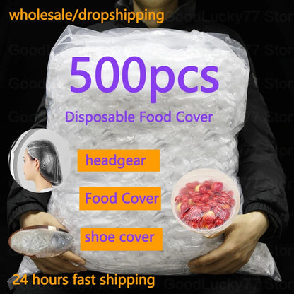 50/500PC Disposable Food Cover bags Elastic Plastic Wrap Food Reusable Dustproof Waterproof Hair Hat Shower Bowl Cap Fresh cover