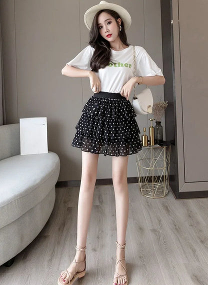 Skirts for Women Pleat Chiffon Womens Skirt Dots Clothing Mini Pleated Ruffle Short White Modest Aesthetic Harajuku A Line Cheap