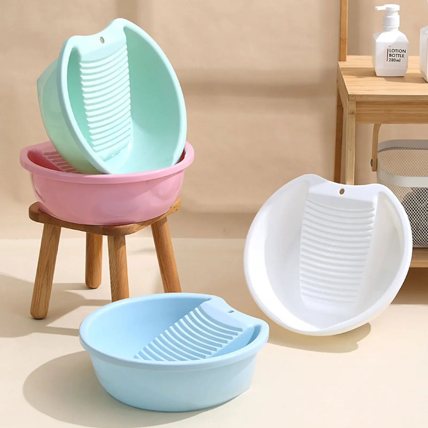 Washboard Basin Convenient Non Slip Plastic Washboard Washing Clothes Laundry Basin for Clothes T Shirts Blouses Socks Hand Wash