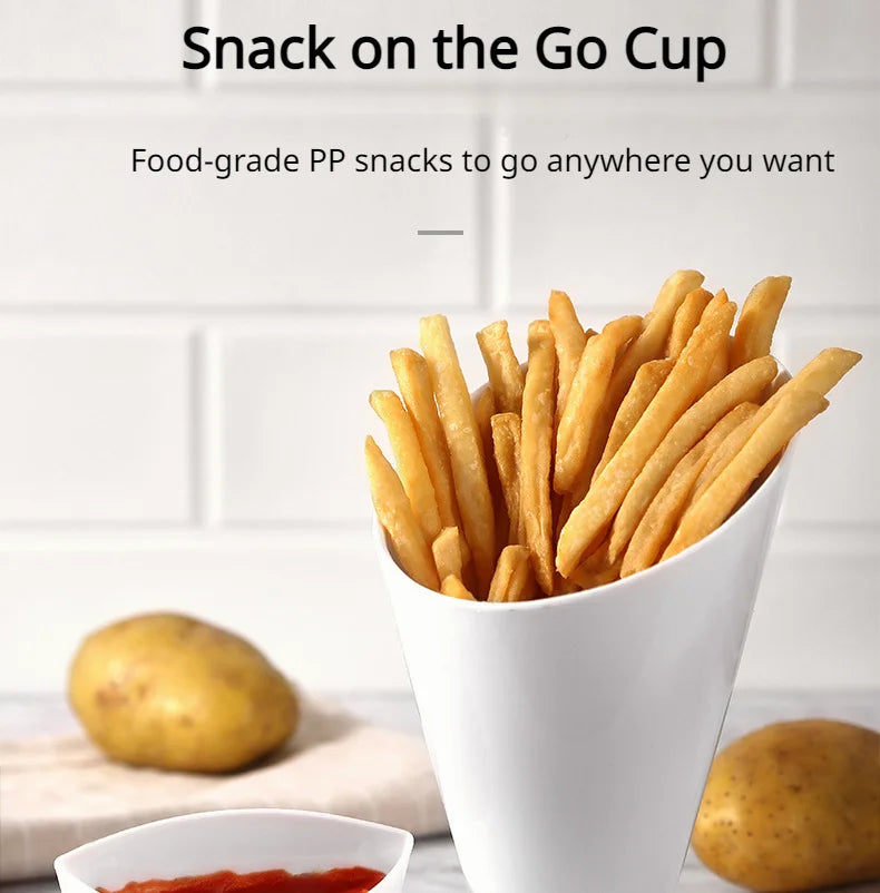 2 In 1 French Fries Cups Plastic Cups Sauces Snacks Dessert Plate Ketchup Slant Cup Two Cup Spout Kitchen Accessories