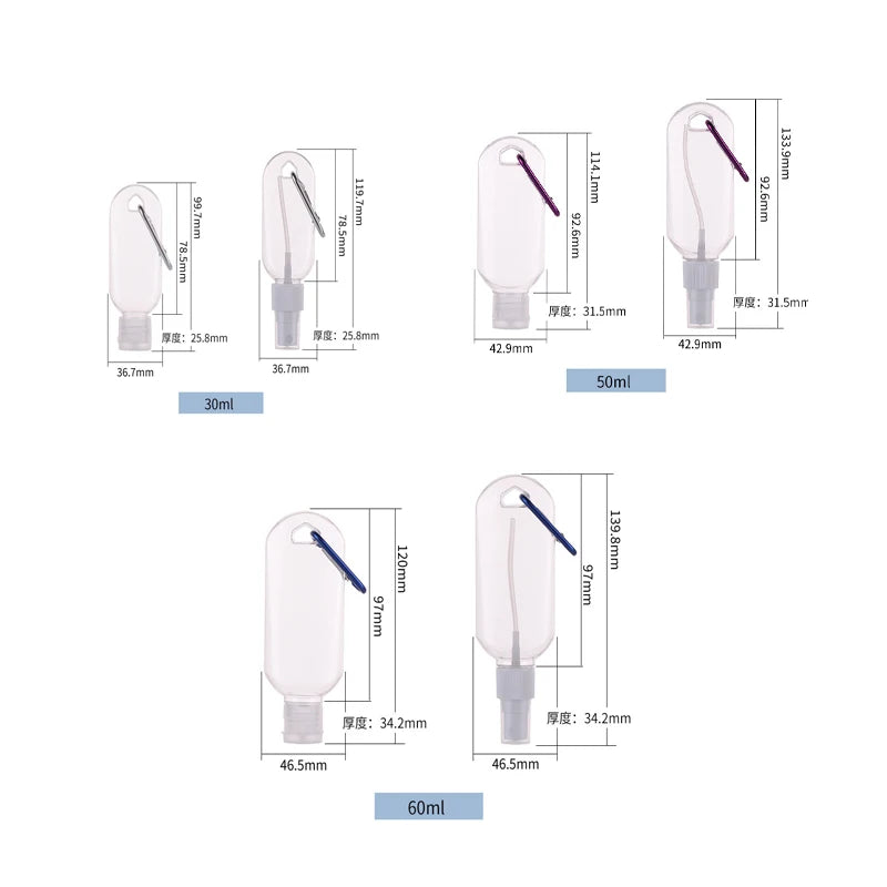 10Pcs 30/50/60ml Clear Travel Plastic Keychain Refillable Bottles Empty Spray/Flip Bottles Portable Mini Leakproof Containers