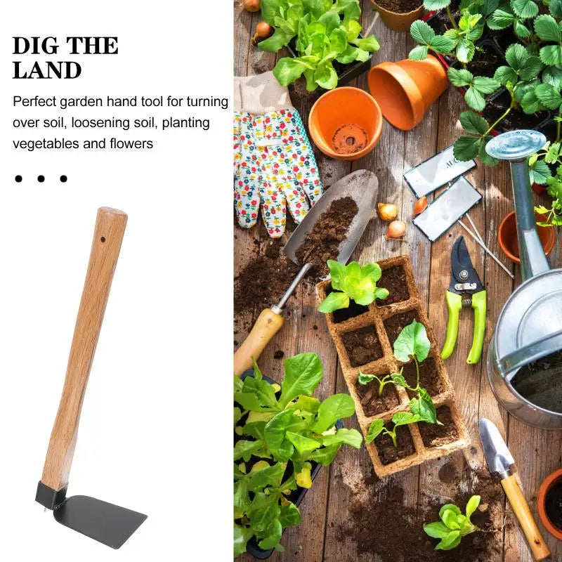 Iron Gardening Cultivator Manual Wooden Handle Agriculture Hoe Vegetable Farming Tool Weeding Hoe