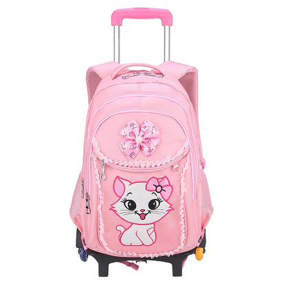 Children School backpack for Girls Cute Cat School Students Backpack For Kids Wheeled Backpack Bag Trolley School Bags On Wheels
