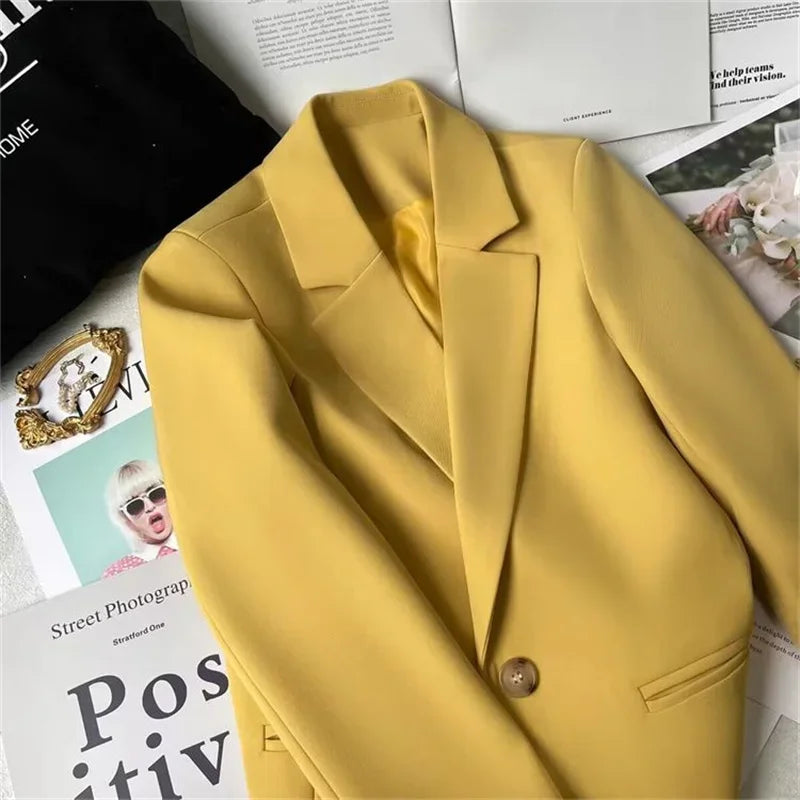 Office Lady Elegant Single Button Blazer Women New Autumn Long Sleeve Slim Jackets Casual Chic Tops Coats Outerwears Female