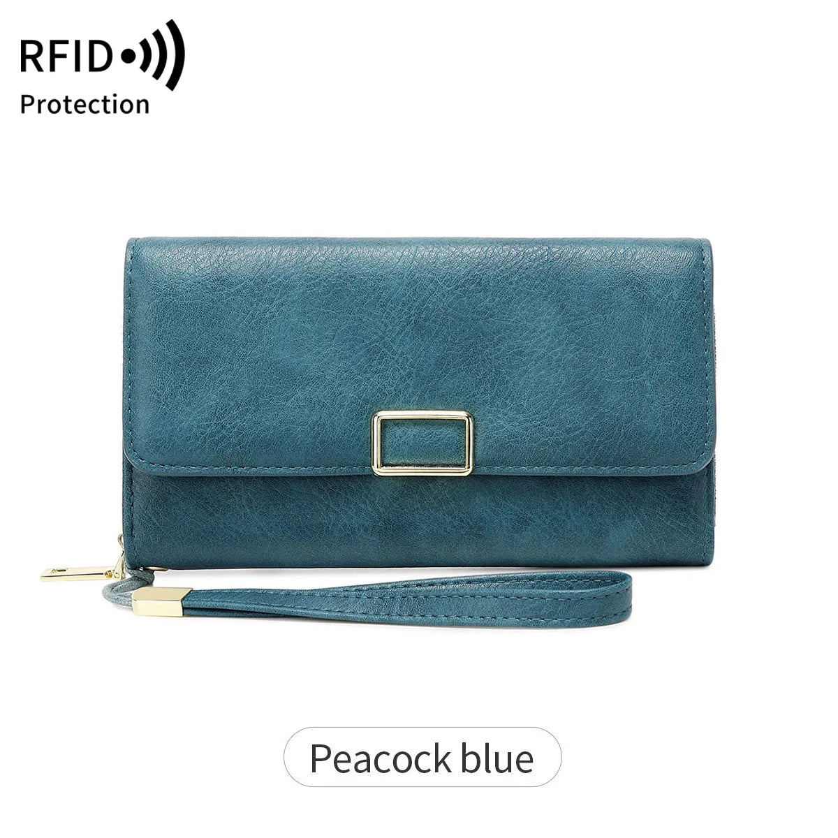 RFID Blocking Women's Wallet Large Capacity Credit Card Holder Clutch Bag Trifold Large Capacity Zipper Long Wallet Coin Purse