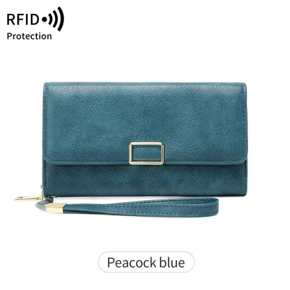RFID Blocking Women's Wallet Large Capacity Credit Card Holder Clutch Bag Trifold Large Capacity Zipper Long Wallet Coin Purse