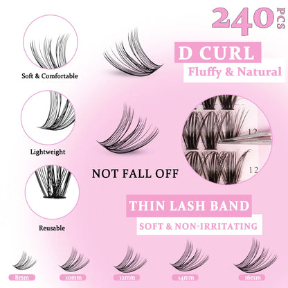 DIY Lash Extension Kit Lash Clusters Eyelash Extension Individual Lashes Kit with Lash Bond & Seal Remover Tweezers