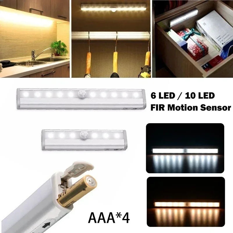 LED Under Cabinet Night Light Motion Sensor Lamp for Closet Stairs Kitchen Wardrobe Cupboard Bed Lighting Home Decor