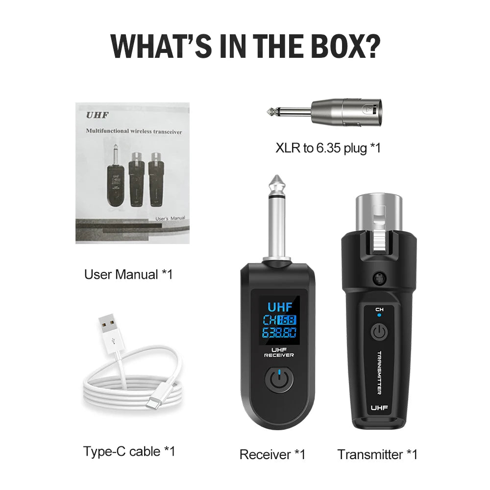 Wireless Microphone Transmitter Receiver System UHF XLR Adapter System for Dynamic Microphone Guitar Audio Mixer PA System DGNOG