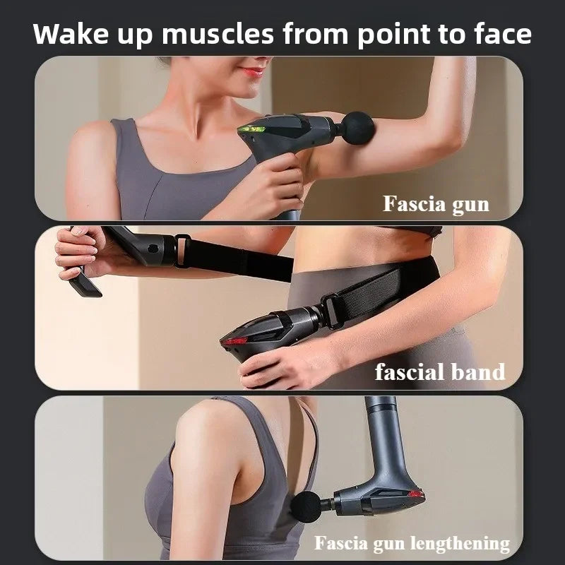 Portable Extended Handle Muscle Deep Tissue 3 in 1 Fascial Percussion Massage Gun Neck and Shoulder Back Vibration Massage Gun